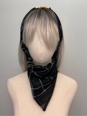 Black Square Scarf Abstract Line Print Magnetic Corners 23” Minimalist